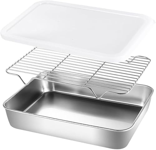 Backblech mit Drahtgitter und Abdeckungs-Set, Edelstahl-Backblech, verwindungsbeständig & leicht zu reinigen, Backform für Backofen, Keksblech von BUSSNISS