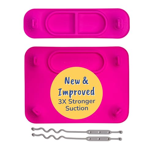 BUSY BABY Silikonmatten-Set – 1 Original-Matte plus 1 Mini-Matte, stärkere Saugnäpfe, 6 Gurte zum Sichern von Baby-Essentials und halten sie vom Boden fern, Baby-LED-Entwöhnung, Nassbeutel im von BUSY BABY