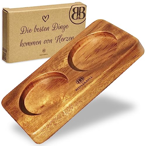 BUTLERBELL® Salz- und Pfeffermühlenuntersetzer aus Holz, Untersetzer für Gewürzmühle, Salz und Pfefferstreuer - Tablett für Pfeffermühle/Salzmühle bis 5 cm rund - Mühlenuntersetzer von BUTLERBELL