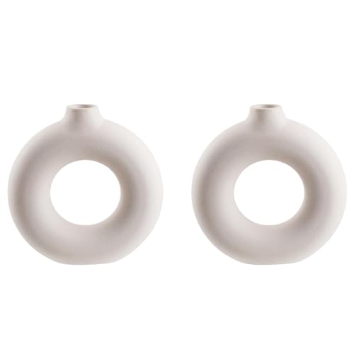 BUTLERS (2 Stück) Keramik Vase in Donut Form -Loop- Moderne Dekoration für Wohnzimmer und Tischdeko | Blumenvase für einzelne Blumen oder dekorative Trockenblumen von BUTLERS