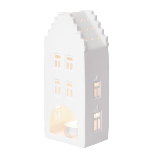 BUTLERS (6 Stück) Teelichthaus Grachtenhaus mit Staffelgiebel 17cm - Amsterdam - Weihnachtshäuser weißem Porzellan | Windlicht Haus Krippe, Weihnachtsdorf Häuser, Weihnachtsdekoration von BUTLERS