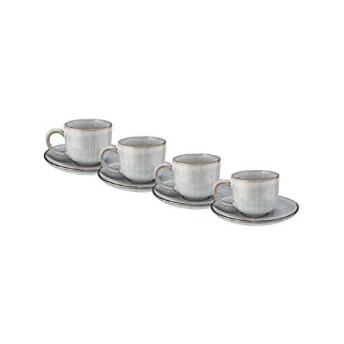 BUTLERS 4er Set Espressotassen mit Unterteller 90ml Keramik Geschirr -HENLEY- dickwandiges Tassen Set für Kaffee Espresso | Skandinavisches Landhaus Stil | Mikrowelle- Spülmaschinegeeignet von BUTLERS
