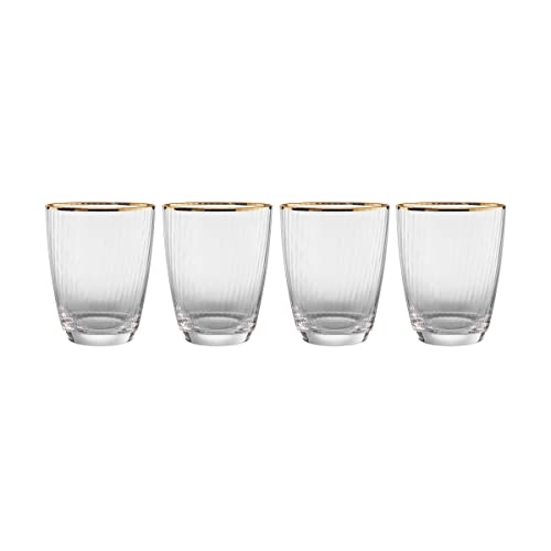 BUTLERS 4er Set Trinkgläser mit Goldrand und Rillen 300ml Vintage Gläser - GOLDEN TWENTIES - Wassergläser Set, Cocktailgläser Set | Trinkgeschirr für Tee, Limonade, Eiskaffee, Longdrinks BUTLERS 4er Set Trinkgläser mit Goldrand und Rillen 300ml Vintage Gläser - GOLDEN TWENTIES - Wassergläser Set, Cocktailgläser Set | Trinkgeschirr für Tee, Limonade, Eiskaffee, Longdrinks von BUTLERS