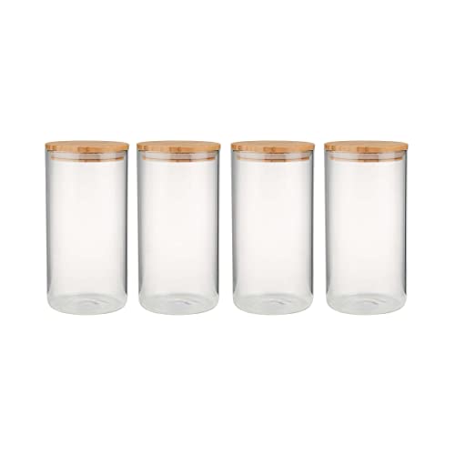 BUTLERS 4x Vorratsgläser mit Deckel 960ml runder luftdichter Glasbehälter Set -WOODLOCK- Vorratsdosen aus Borosilikatglas zur Aufbewahrung von Gewürzen, Pasta, Kaffee, Tee, Müsli von BUTLERS