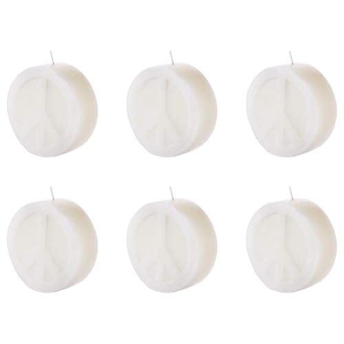 BUTLERS 6er-Set Kerze PEACE Paraffin 10cm | Runde Stumpenkerze Friedenssymbol | ideal für Tischdeko Wohnzimmer Bad Yoga Meditation von BUTLERS