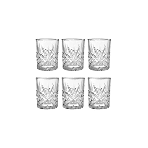 BUTLERS 6er Set Schnapsglas mit Prägung 90ml - CRYSTAL CLUB - Spirituosenglas | spülmaschinenfeste Gläser & Trinkgeschirr für Schnaps, Rum, Scotch, Gin, Wodka von BUTLERS