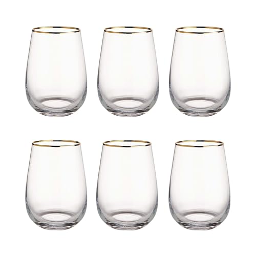 BUTLERS 6er Set Trinkgläser mit Goldrand 590ml elegante Vintage Gläser - TOUCH OF GOLD - Wassergläser Set, Cocktailgläser Set | Trinkgeschirr Wasser, Tee, Limonade, Eiskaffee, Longdrinks von BUTLERS