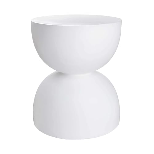 BUTLERS Beistelltisch und Hocker, rund in Weiß -ARTISTA- Design Kleiner Tisch und Sitzhocker aus stabilem Kunststein | moderner und minimalistischer Stil von BUTLERS