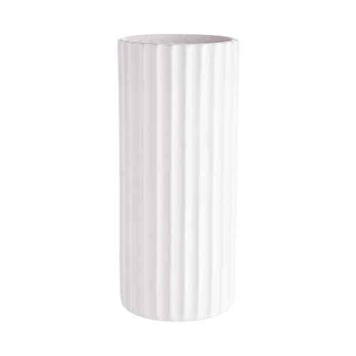 BUTLERS Blumenvase LIV weiße Keramik Zylinder Vase Ø14cm 32cm hoch | Vintage Deko-Vase für Pampasgras und Trockenblumen | Vase für Tischdeko oder als Buchvase von BUTLERS