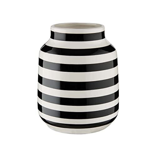 BUTLERS Keramik Vase mit Streifen in Schwarz und Weiß -Malika- charmante Dekoration für Wohnzimmer und Tischdeko | Blumenvase für Tulpen, Rosen, Pampasgras oder Trockenblumen von BUTLERS