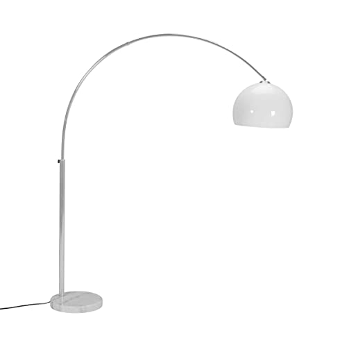 BUTLERS Bow Bogenleuchte ausziehbar 180-200cm in Weiß - Standleuchte mit Marmorfuß und Kunststoffschirm für Wohnzimmer von BUTLERS