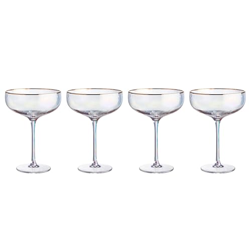 BUTLERS Champagner Gläser | 4x Champagnerschale mit Goldrand 400ml aus mundgeblasenes Glas -SMERALDA- ideal als Sektschalen, Cocktailgläser, Martinigläser von BUTLERS