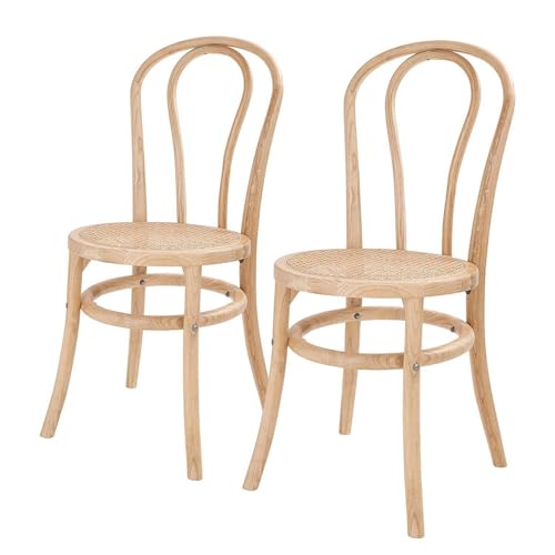 BUTLERS Esszimmerstuhl 2er-Set Wiener Melange mit Rattansitz und gebogener Rückenlehne aus Ulmenholz | Bistrostuhl im Wiener Kaffeehausstil | Leicht robust natürlich von BUTLERS