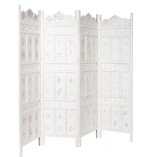 BUTLERS Estella Paravent in Weiß 182x203 cm - Geschnitzer Raumteiler aus lackiertem Holz in Vintage Shabby chic von BUTLERS