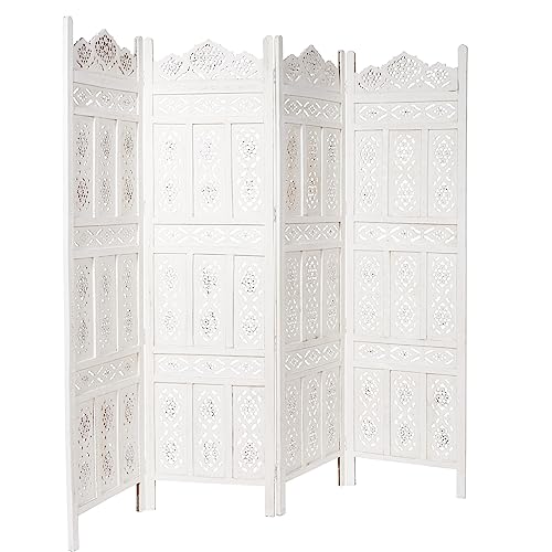 BUTLERS Estella Paravent in Weiß 182x203 cm - Geschnitzer Raumteiler aus lackiertem Holz in Vintage Shabby chic von BUTLERS