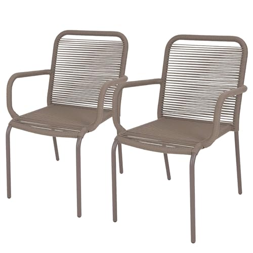 BUTLERS Gartenstuhl 2er-Set Loops Lounge Stuhl Outdoor mit Armlehne in Flechtoptik | Loungestuhl Stapelbar belastbar bis 100 kg | Balkonmöbel Gartenmöbel Set modern & komfortabel von BUTLERS