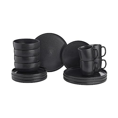 BUTLERS Geschirrset 4 Personen CASA NOVA Steinzeug Geschirr Set 16-tlg. Kombiservice modern | Tassen Schalen Kuchenteller Speiseteller | reaktive Glasur | Mikrowellen- & spülmaschinenfest von BUTLERS