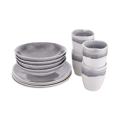 BUTLERS Geschirrset 4 Personen ATLANTIS Steinzeug Geschirr Set 12-tlg. Kombiservice | Tassen 300ml Schalen 550ml Teller 23cm | Farbverlauf mit Boho-Stil | Mikrowellen- & spülmaschinenfest von BUTLERS
