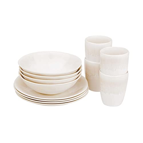 BUTLERS Geschirrset 4 Personen ATLANTIS Steinzeug Geschirr Set 12-tlg. Kombiservice | Tassen 300ml Schalen 550ml Teller 23cm | Farbverlauf mit Boho-Stil | Mikrowellen- & spülmaschinenfest von BUTLERS