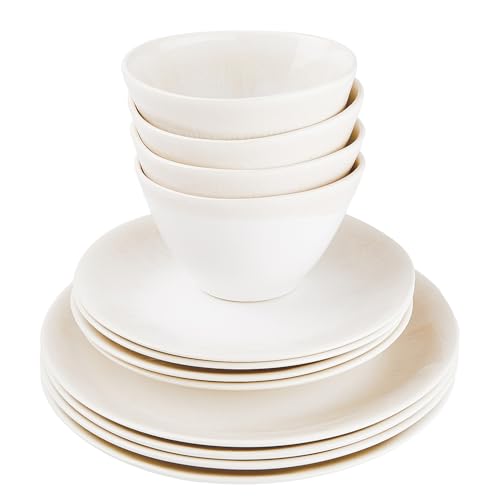 BUTLERS Geschirrset 4 Personen ATLANTIS Steinzeug Geschirr Set 12-tlg. Tafelservice | Schalen 640ml Teller 23cm Speiseteller 28cm | Farbverlauf mit Boho-Stil | Mikrowellen- & spülmaschinenfest von BUTLERS