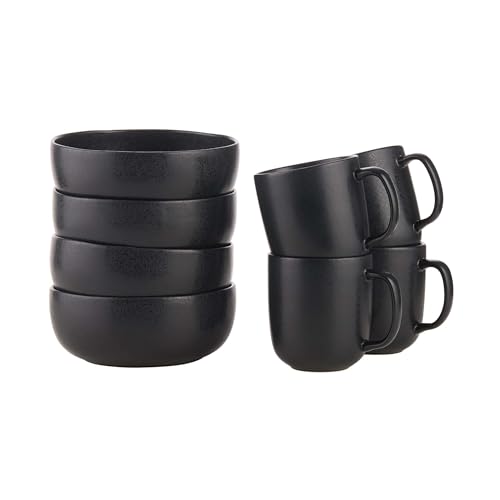 BUTLERS Geschirrset 4 Personen CASA NOVA Steinzeug Geschirr Set 8-tlg. Tassen 400ml Schalen 600ml | Skandi-Design reaktive Glasur | Mikrowellen- & spülmaschinenfest von BUTLERS