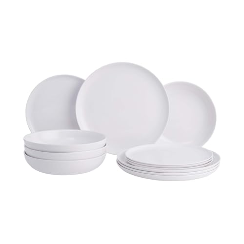 BUTLERS Geschirrset 4 Personen NATIVE Steinzeug Geschirr Set 12-tlg. Tafelservice | Pastateller 21cm Teller 23cm Speiseteller 27cm | Modern & Natürlich | Mikrowellen- & spülmaschinenfest von BUTLERS