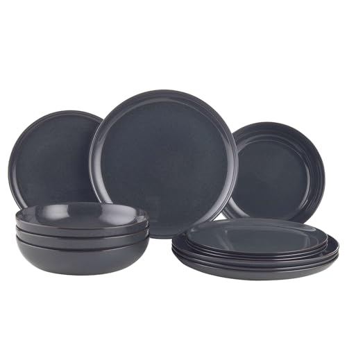 BUTLERS Geschirrset 4 Personen NATIVE Steinzeug Geschirr Set 12-tlg. Tafelservice | Pastateller 21cm Teller 23cm Speiseteller 27cm | Modern & Natürlich | Mikrowellen- & spülmaschinenfest von BUTLERS