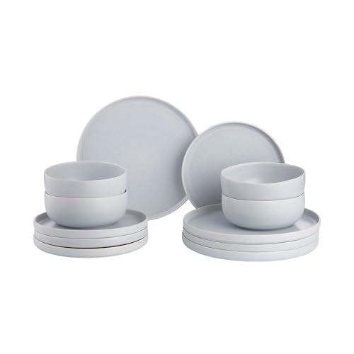 BUTLERS Geschirrset 4 Personen Tellerset CASA NOVA Steinzeug Geschirr Set 12-tlg. Tafelservice | Kuchenteller Speiseteller Schalen 600ml | reaktive Glasur, Mikrowellen- & spülmaschinenfest von BUTLERS