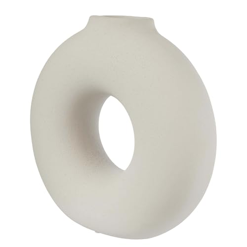 BUTLERS Keramik Vase in Donut Form in Beige -Loop- Moderne Dekoration für Wohnzimmer und Tischdeko | Blumenvase für einzelne Blumen oder dekorative Trockenblumen von BUTLERS
