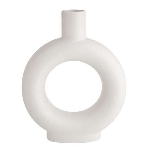 BUTLERS Keramik Vase in Donut Form in Weiß -Loop- Moderne Dekoration für Wohnzimmer und Tischdeko | Blumenvase für einzelne Blumen oder dekorative Trockenblumen von BUTLERS