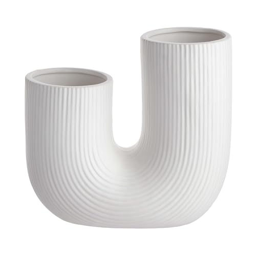 BUTLERS Keramik Vase mit Zwei Öffnungen in Weiß -Tube- Moderne Dekoration für Wohnzimmer und Tischdeko | Blumenvase für Tulpen, Rosen, Pampasgras oder Trockenblumen von BUTLERS