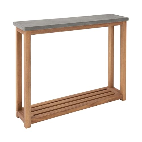BUTLERS Konsolentisch mit Betonplatte (85 x 20 cm) -Concrete- Deko Tisch Holz in Naturfarbe | Indoor Outdoor Wetterfest Möbel für Flur, Balkon, Küche, Terrasse, Garten von BUTLERS