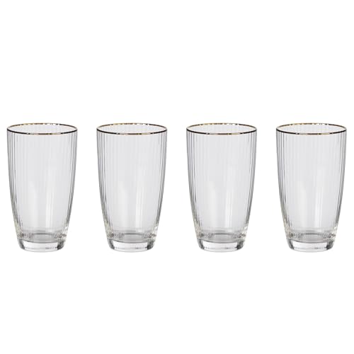 BUTLERS 4er-Set Longdrinkglas mit Goldrand 0,5L Glas -GOLDEN TWENTIES- Trinkglas Mundgeblasen & geriffelt Cocktailgläser für stilvolle Abende von BUTLERS