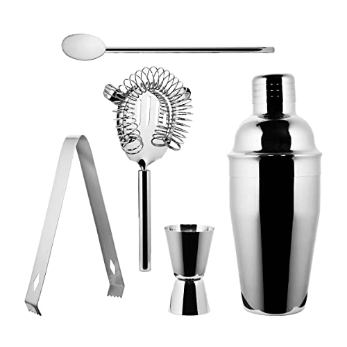 BUTLERS Manhattan Lounge 5 teiliges Cocktailshaker-Set in Silber - Edelstahl Cocktailbar Zubehör - Cocktailmixer-Set von BUTLERS