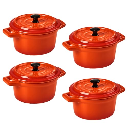 BUTLERS 4er Set Mini-Auflaufformen rund aus Keramik | kleine Auflaufform mit Deckel | backofenfest | auch als Soufflé Förmchen und Tapas-Schalenset geeignet von BUTLERS