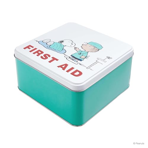 BUTLERS Medizinbox Snoopy (L 17,5 x B 17,5 x H 9 cm) -Peanuts Erste Hilfe- Leere Hausapotheke Box aus Metall zur Medikamenten Aufbewahrung, Pflasterbox und Verbandskasten für Kinder und Erwachsene von BUTLERS