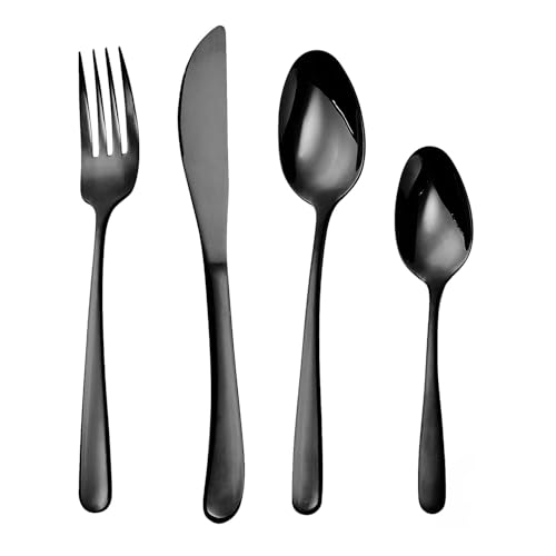 BUTLERS Queens Besteck 4er-Set - Hochwertige Besteckgarnitur Schwarz - Besteckset aus Edelstahl mit Messer, Gabel, Löffeln von BUTLERS