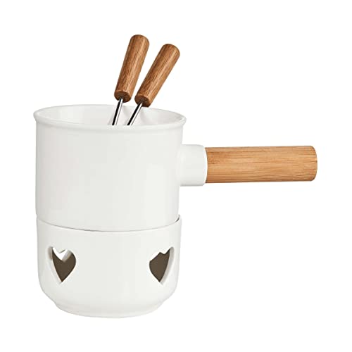 BUTLERS Schokofondue Set Porzellan 250ml 2 Personen - Teelichthalter mit Herzmuster, Edelstahlgabeln mit Bambusgriff - Schmelztopf ideal für Obst, Kekse, Weihnachtsplätzchen von BUTLERS