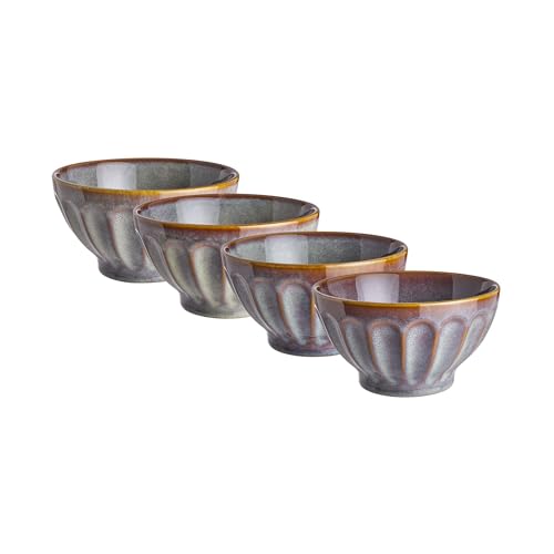 BUTLERS Schüssel 850ml 4er Set Salatschüssel BERGAMO Steinzeug Geschirr Bowl-Schüssel | Servierschüssel Obstschale Teller tief | Geriffelt & mediterran | Mikrowellen- & spülmaschinenfest von BUTLERS