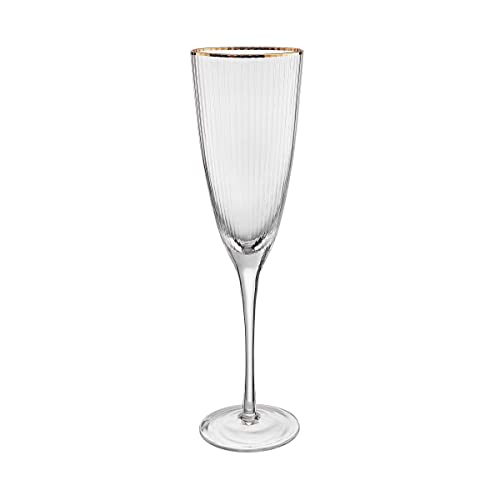 BUTLERS Sektgläser Glas, (einzeln) Sektglas mit Goldrand und Rillen 250ml aus mundgeblasenes Glas -GOLDEN TWENTIES- ideal als Prosecco Gläser, Sektschalen, Cocktail Gläser von BUTLERS