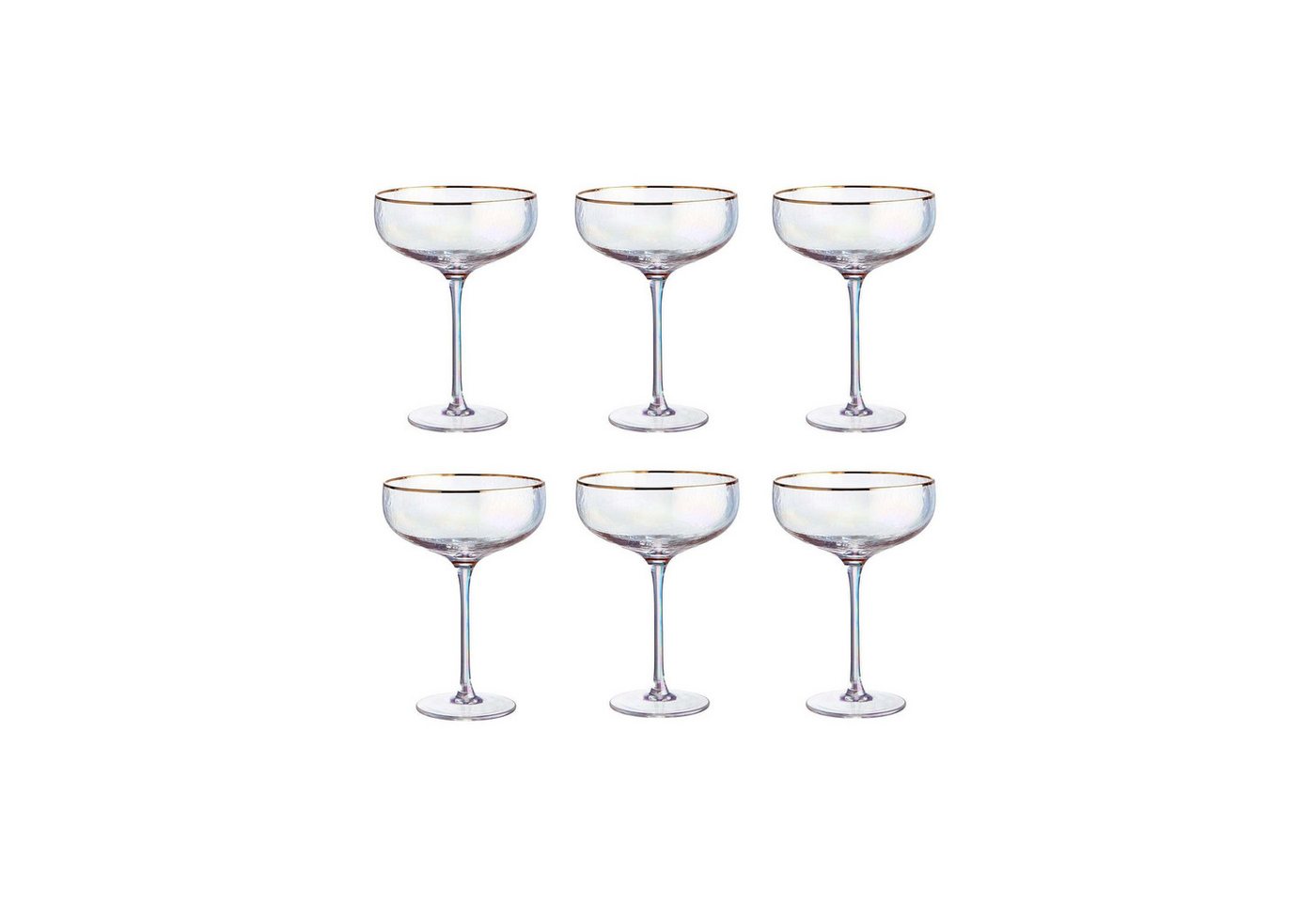 BUTLERS Sektglas SMERALDA 6x Champagnerschalen mit Goldrand 400ml, Glas, mundgeblasen von BUTLERS