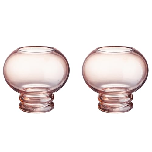 BUTLERS Set 2X Windlicht Glas 12cm Bauble | Glaslaterne in Rosé mit Fuß | Stimmungsvolle Tischdeko Bad Wohnzimmer Balkon von BUTLERS