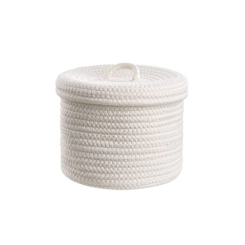 BUTLERS Aufbewahrungskorb mit Deckel Ø20cm | Aufbewahrungsbox weiß aus geflochtener Baumwolle | Kleiner Korb ideal für das Badezimmer von BUTLERS