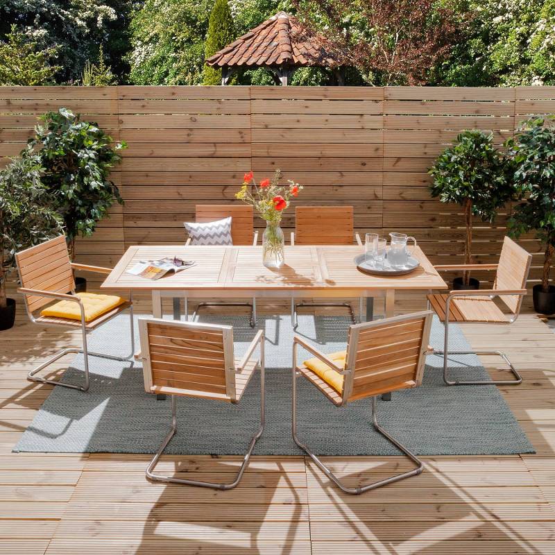 home24 Essgruppe 7-teilig Kombi B Plus 150 x 75 x 90cm Braun/Silber/Beige von home24