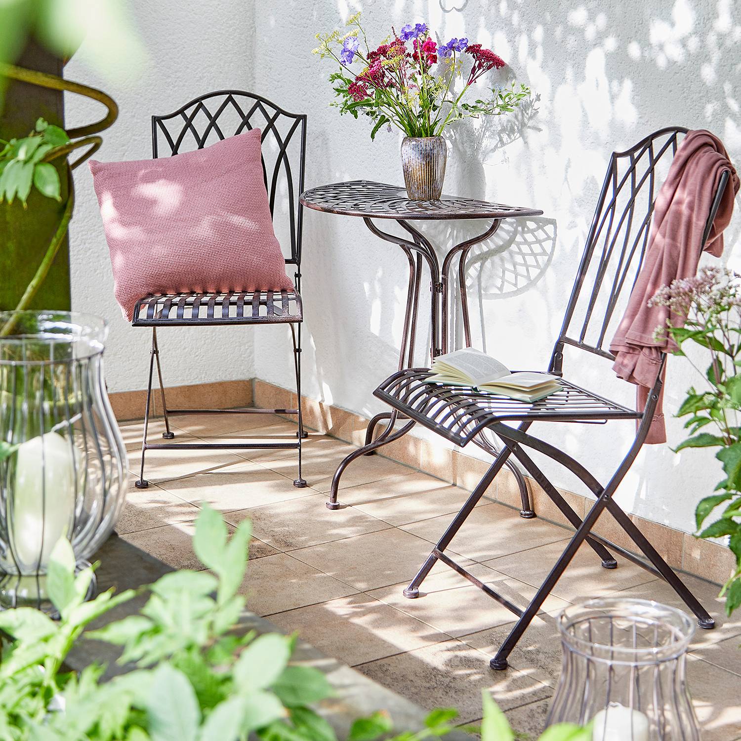 home24 Gartenstuhl 2er-Set Eisen, galvanisiert & pulverbeschichtet Braun 41 x 93 x 56cm von home24
