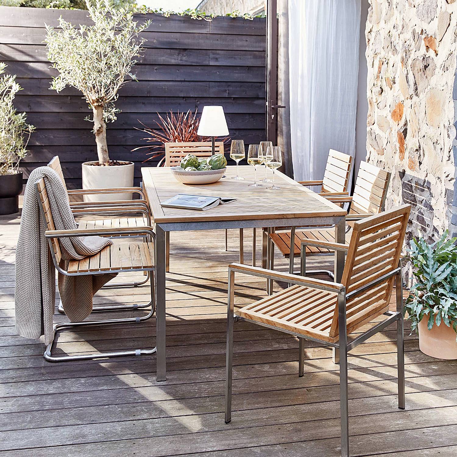 home24 Gartenstuhl 2er-Set Sitzfläche, Rücken- & Armlehne: Massivholz Teak, naturbelassen Gestell: Edelstahl, gebürstet Braun/Silber/Beige 55 x 86 x home24 Gartenstuhl 2er-Set Sitzfläche, Rücken- & Armlehne: Massivholz Teak, naturbelassen Gestell: Edelstahl, gebürstet Braun/Silber/Beige 55 x 86 x von home24