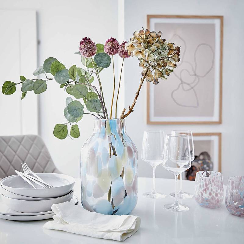 home24 Vase CONFETTI Ø 17cm Pink/Blau/Hellblau Klarglas - Hellblau / Hellrosa von home24