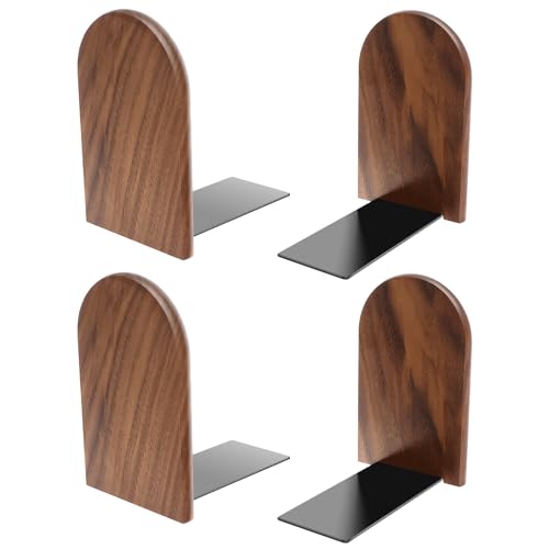 4 StüCk BuchstüTzen Holz 13×8×10.5cm BuchstäNder FüR BüCher Magazine Bookends BüCherstüTze BüCherhalter Organizer FüR Schule, BüRo Zuhause(Rundkopf) von BUTORY