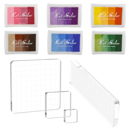 BUTORY 10pcs Stamp Block Ink Pad Set Acryl -Stempelstempelblockwerkzeug mit Gitterlinien 4 Farben DIY Craft Ink Pad für Scrapbooking -Karte Machen von BUTORY