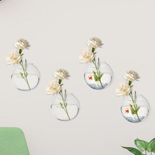 BUTORY 4 Stück Wandbehang Blumenvase Pflanzgefäß Vase en Verre Mural et Créatif Hängende Wand-Pflanzgefäß Conteneur Suspendu Hydroponique Végétal für Home Office Dekor(4) von BUTORY